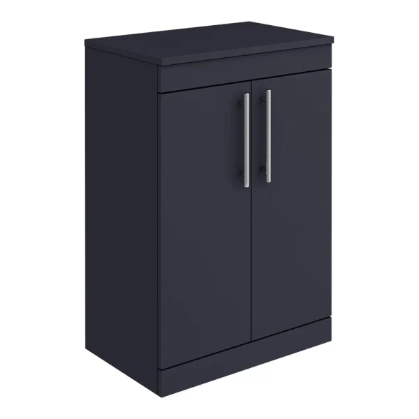 Arezzo Floor Standing Countertop Vanity Unit   Matt Blue   600mm with Industrial Style Chrome Handles