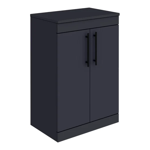 Arezzo Floor Standing Countertop Vanity Unit   Matt Blue   600mm with Industrial Style Matt Black Handles