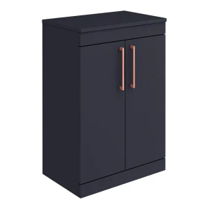 Arezzo Floor Standing Countertop Vanity Unit   Matt Blue   600mm with Rose Gold Handles