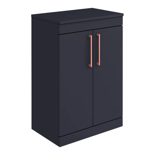 Arezzo Floor Standing Countertop Vanity Unit   Matt Blue   600mm with Rose Gold Handles