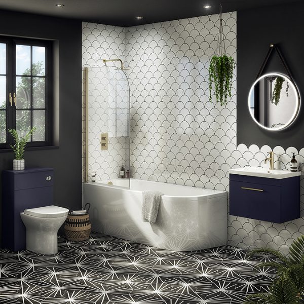 Arezzo Wall Hung Vanity Unit   Matt Blue   600mm with Industrial Style Brushed Brass Handle - Image 2