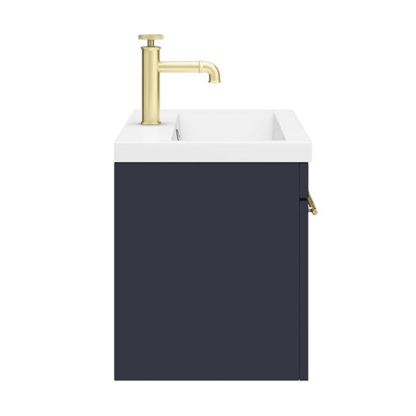 Arezzo Wall Hung Vanity Unit   Matt Blue   600mm with Industrial Style Brushed Brass Handle - Image 7