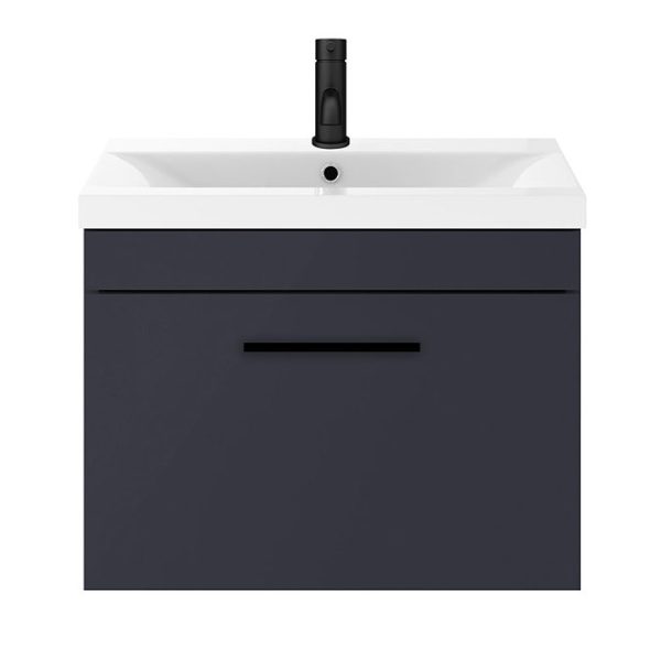 Arezzo 600 Matt Blue Wall Hung 1 Drawer Vanity Unit with Matt Black Handle - Image 2