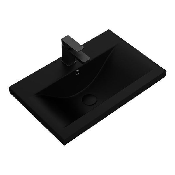 Arezzo 600 Matt Black Wall Hung Vanity Unit with Matt Black Basin + Handle - Image 3