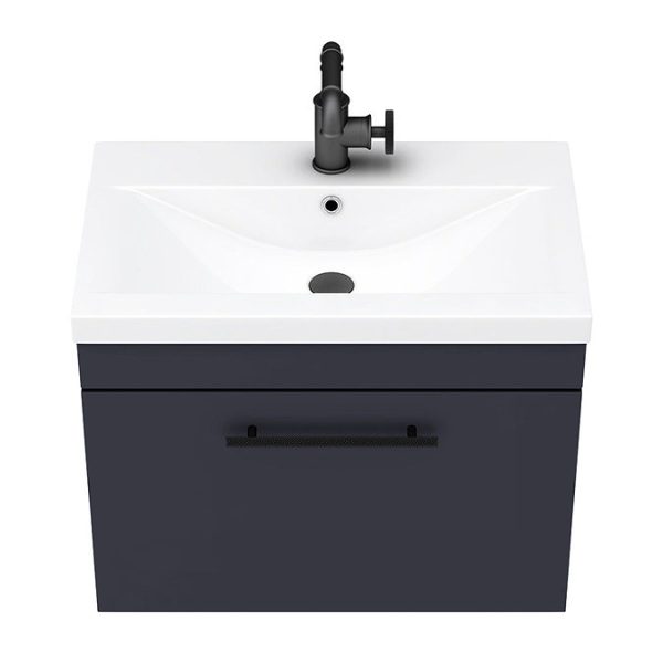 Arezzo Wall Hung Vanity Unit   Matt Blue   600mm with Industrial Style Black Handle - Image 6
