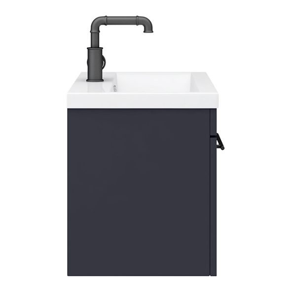 Arezzo Wall Hung Vanity Unit   Matt Blue   600mm with Industrial Style Black Handle - Image 2