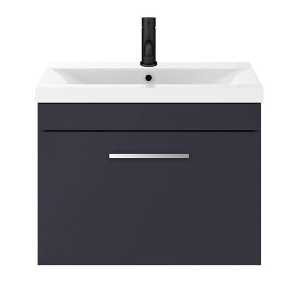 Arezzo 600 Matt Blue Wall Hung 1 Drawer Vanity Unit with Chrome Handle - Image 2