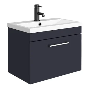 Arezzo 600 Matt Blue Wall Hung 1 Drawer Vanity Unit with Chrome Handle