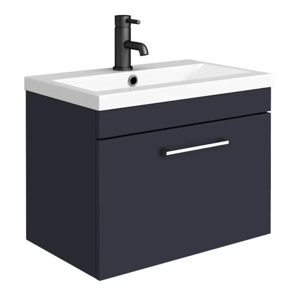 Arezzo 600 Matt Blue Wall Hung 1 Drawer Vanity Unit with Chrome Handle