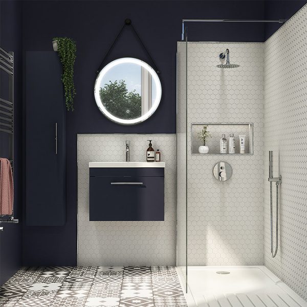 Arezzo Wall Hung Vanity Unit   Matt Blue   600mm with Industrial Style Chrome Handle - Image 5