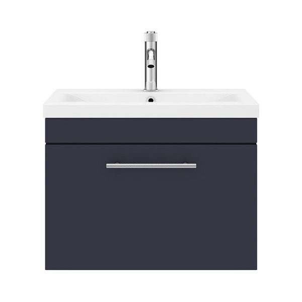 Arezzo Wall Hung Vanity Unit   Matt Blue   600mm with Industrial Style Chrome Handle - Image 6