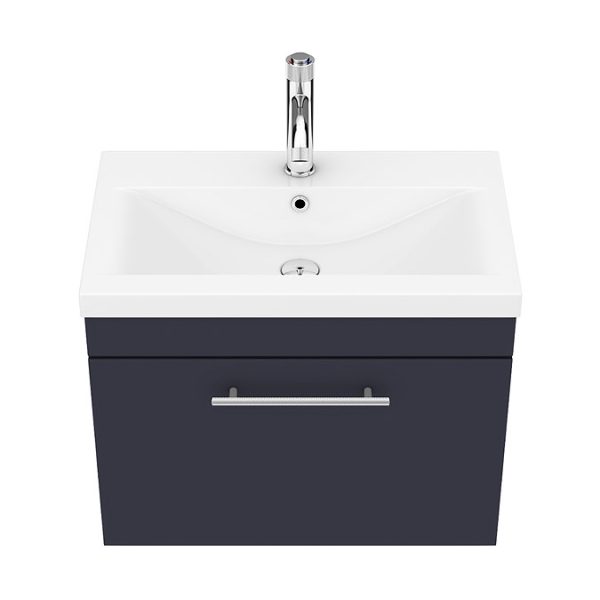 Arezzo Wall Hung Vanity Unit   Matt Blue   600mm with Industrial Style Chrome Handle - Image 7