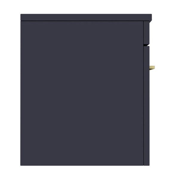 Arezzo Wall Hung Countertop Vanity Unit   Matt Blue   600mm with Brushed Brass Handle - Image 2