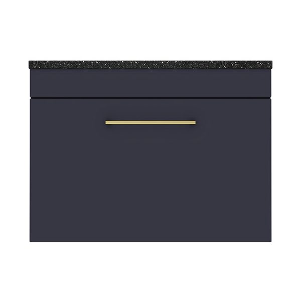 Arezzo Wall Hung Countertop Vanity Unit   Matt Blue   600mm with Black Worktop & Brushed Brass Handle - Image 2