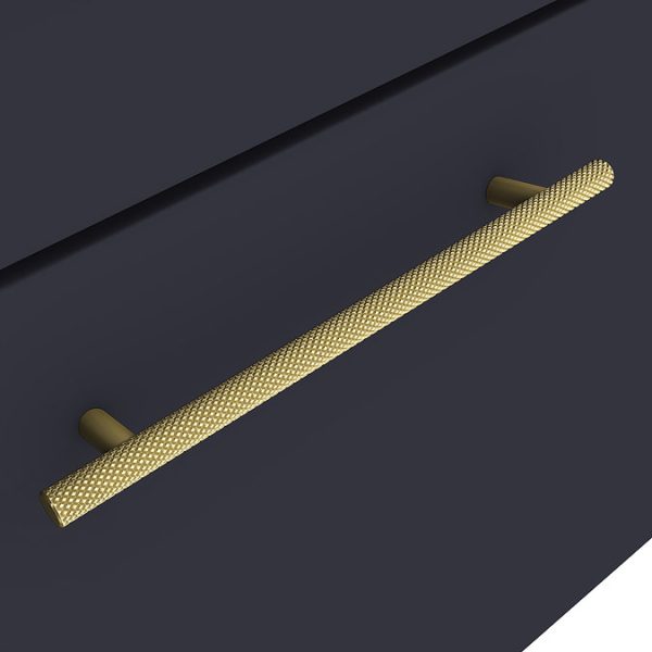 Arezzo Industrial Style 600 Matt Blue Wall Hung Vanity Unit with Worktop + Brushed Brass Handle - Image 2