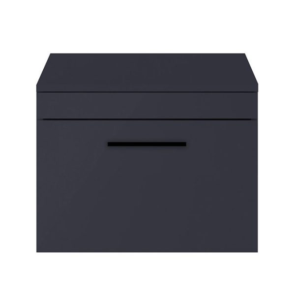 Arezzo Wall Hung Countertop Vanity Unit   Matt Blue   600mm with Matt Black Handle - Image 4