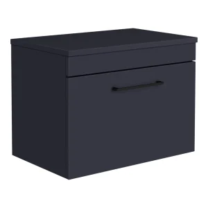 Arezzo Wall Hung Countertop Vanity Unit   Matt Blue   600mm with Matt Black Handle