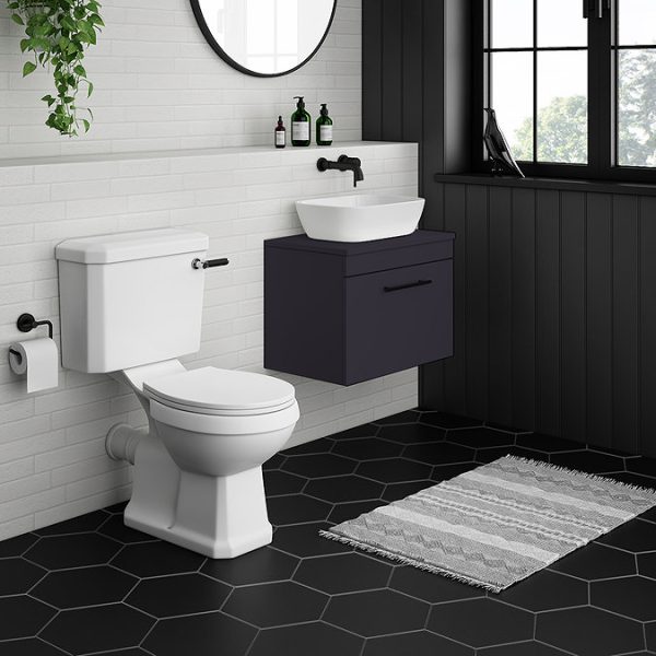 Arezzo Wall Hung Countertop Vanity Unit   Matt Blue   600mm with Industrial Style Black Handle - Image 2