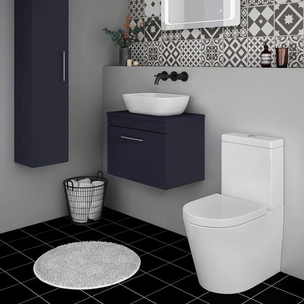 Arezzo Wall Hung Countertop Vanity Unit   Matt Blue   600mm with Chrome Handle - Image 2