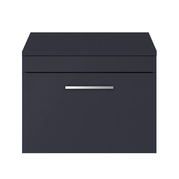 Arezzo Wall Hung Countertop Vanity Unit   Matt Blue   600mm with Chrome Handle - Image 4