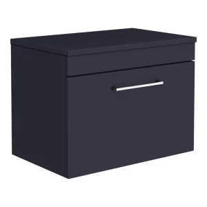 Arezzo Wall Hung Countertop Vanity Unit   Matt Blue   600mm with Chrome Handle