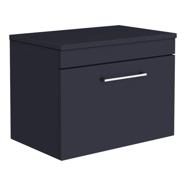 Arezzo Wall Hung Countertop Vanity Unit   Matt Blue   600mm with Chrome Handle