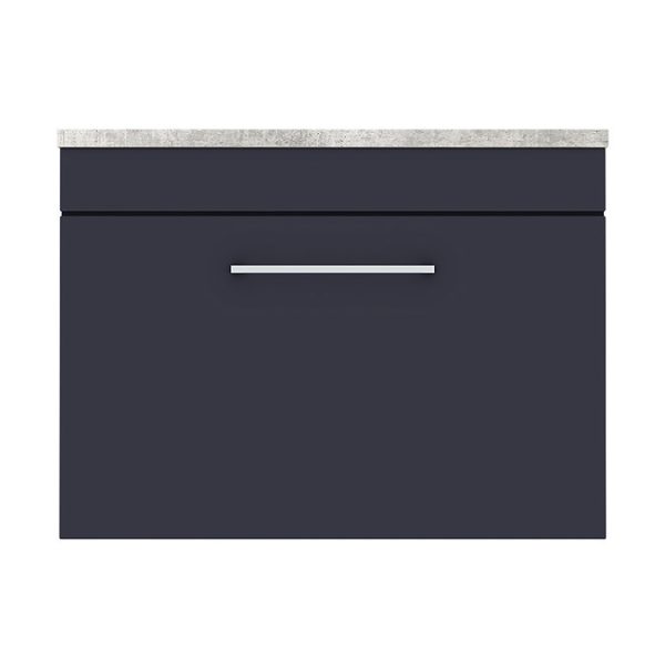 Arezzo Wall Hung Countertop Vanity Unit   Matt Blue   600mm with Grey Worktop & Chrome Handle - Image 2