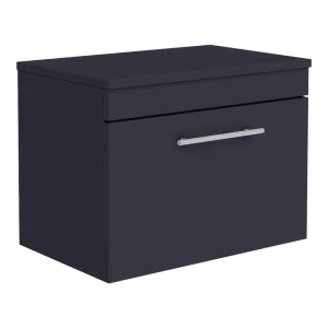 Arezzo Wall Hung Countertop Vanity Unit   Matt Blue   600mm with Industrial Style Chrome Handle