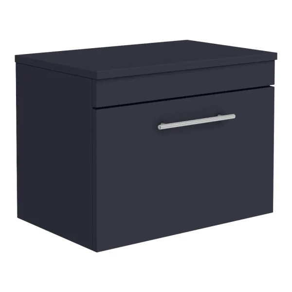 Arezzo Wall Hung Countertop Vanity Unit   Matt Blue   600mm with Industrial Style Chrome Handle