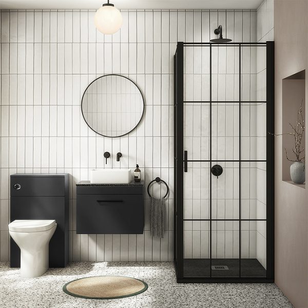 Arezzo Wall Hung Countertop Vanity Unit   Matt Black   600mm with Black Worktop & Matt Black Handle - Image 2
