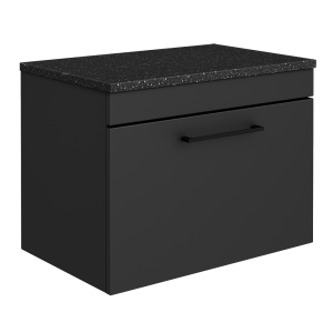 Arezzo Wall Hung Countertop Vanity Unit   Matt Black   600mm with Black Worktop & Matt Black Handle
