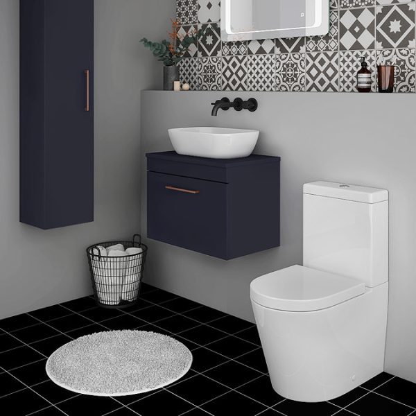Arezzo Wall Hung Countertop Vanity Unit   Matt Blue   600mm with Rose Gold Handle - Image 2