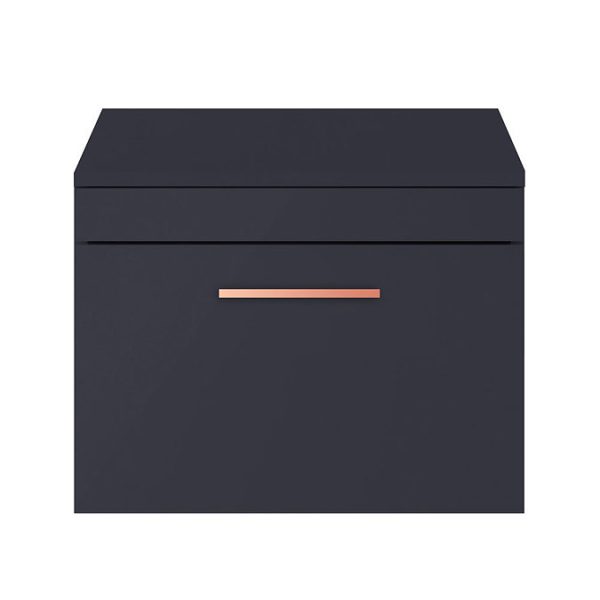 Arezzo Wall Hung Countertop Vanity Unit   Matt Blue   600mm with Rose Gold Handle - Image 4