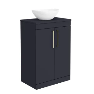 Arezzo Countertop Basin Unit   Blue with Brushed Brass Handles   600mm inc. Basin