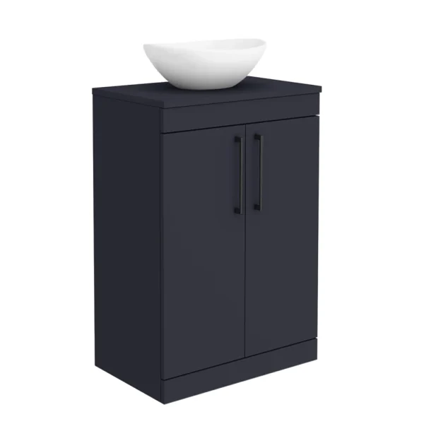 Arezzo Countertop Basin Unit   Blue with Black Handles   600mm inc. Basin