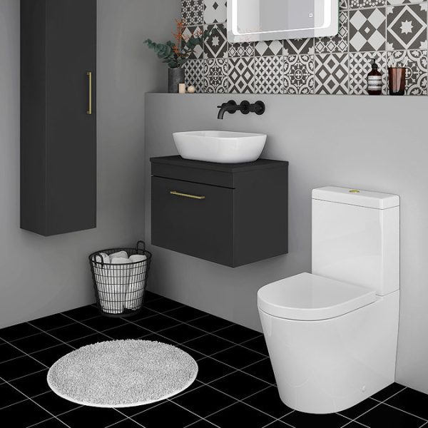 Arezzo Wall Hung Countertop Vanity Unit   Matt Black   500mm with Brushed Brass Handle - Image 2