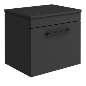 Arezzo Wall Hung Countertop Vanity Unit   Matt Black   500mm with Matt Black Handle