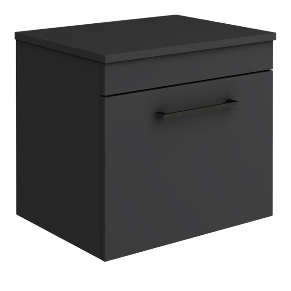 Arezzo Wall Hung Countertop Vanity Unit   Matt Black   500mm with Matt Black Handle