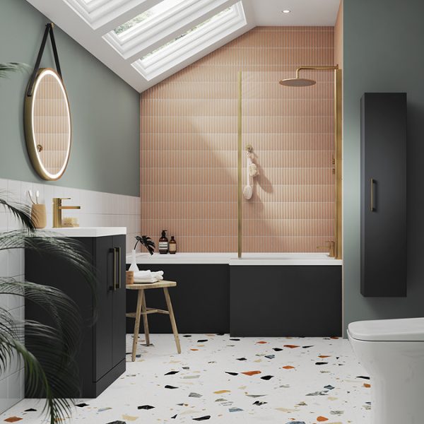 Arezzo 600 Matt Black Floor Standing Vanity Unit with Brushed Brass Handles - Image 5