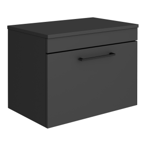 Arezzo Wall Hung Countertop Vanity Unit   Matt Black   600mm with Matt Black Handle