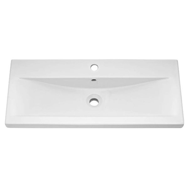 Arezzo Senza 1000mm Matt Black / Vicenza Oak Wall Hung Vanity Unit with Open Shelf + Ceramic Basin - Image 2