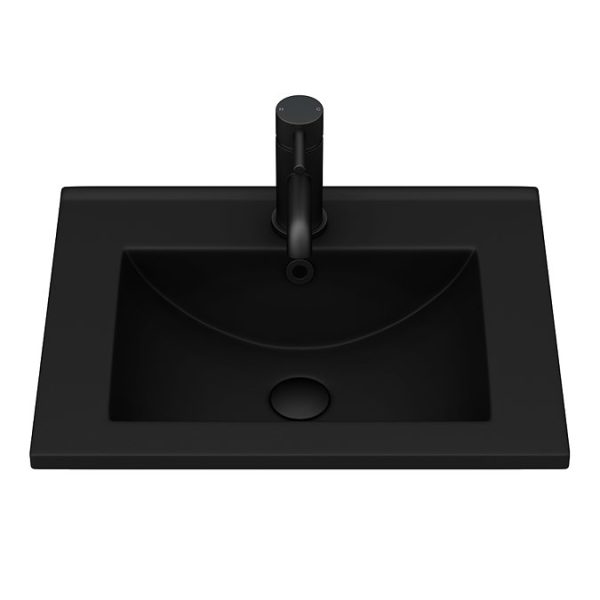 Arezzo Senza 500mm Rustic Oak / Matt Black Wall Hung Vanity Unit with Open Shelf + Matt Black Slimline Basin - Image 3