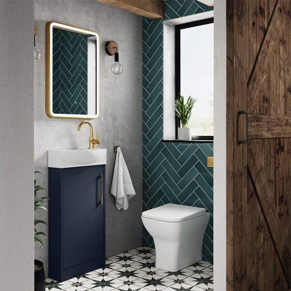Arezzo Matt Blue 450mm 1TH Floor Standing Cloakroom Vanity Unit - Image 3