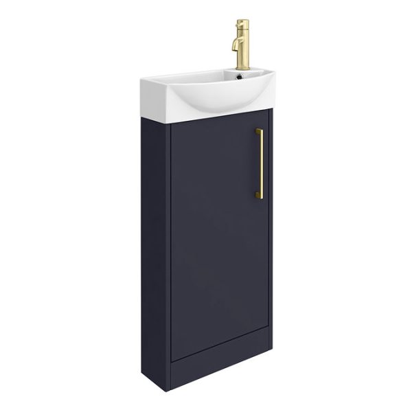Arezzo Matt Blue 450mm 1TH Floor Standing Cloakroom Vanity Unit With Brushed Brass Handle - Image 2