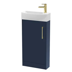 Arezzo Matt Blue 450mm 1TH Floor Standing Cloakroom Vanity Unit With Brushed Brass Handle