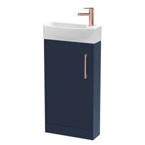 Arezzo Matt Blue 450mm 1TH Floor Standing Cloakroom Vanity Unit With Rose Gold Handle