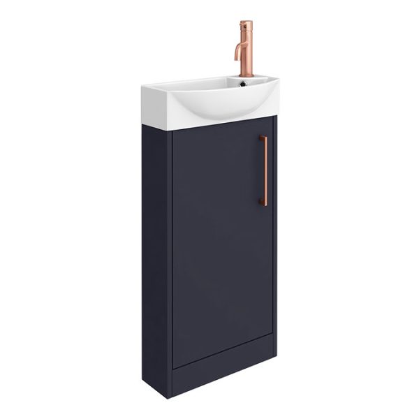 Arezzo Matt Blue 450mm 1TH Floor Standing Cloakroom Vanity Unit With Rose Gold Handle - Image 2