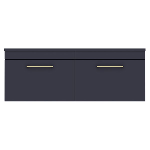 Arezzo Matt Blue Wall Hung Double Countertop Vanity Unit (1200mm w. Brushed Brass Handles) - Image 2