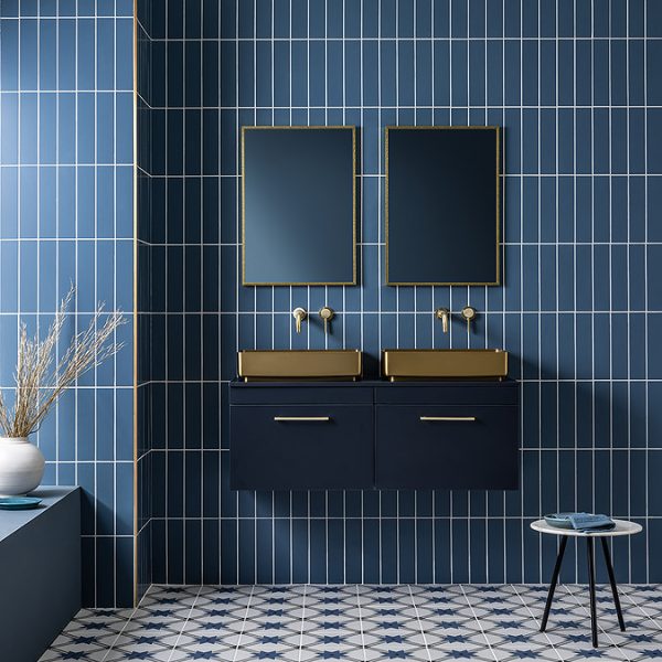 Arezzo Matt Blue Wall Hung Double Countertop Vanity Unit (1200mm w. Brushed Brass Handles) - Image 5