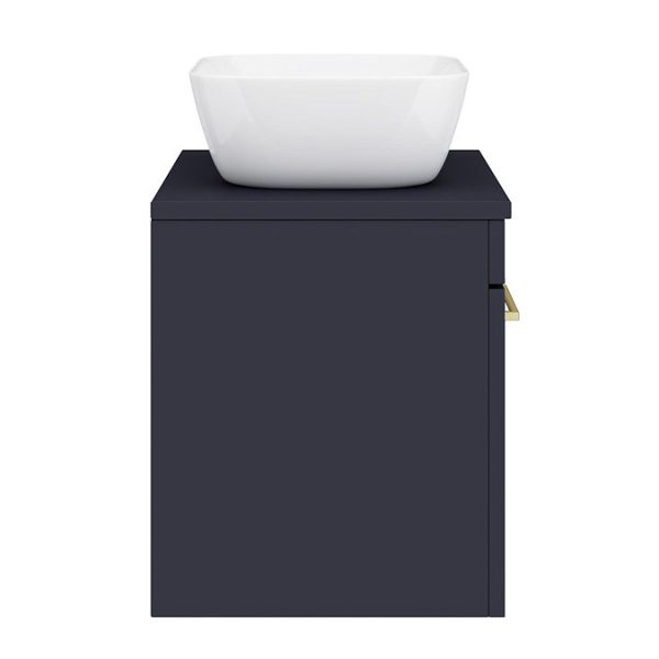 Arezzo Wall Hung Countertop Basin Unit   Blue with Brushed Brass Handle   600mm inc. Basin - Image 7